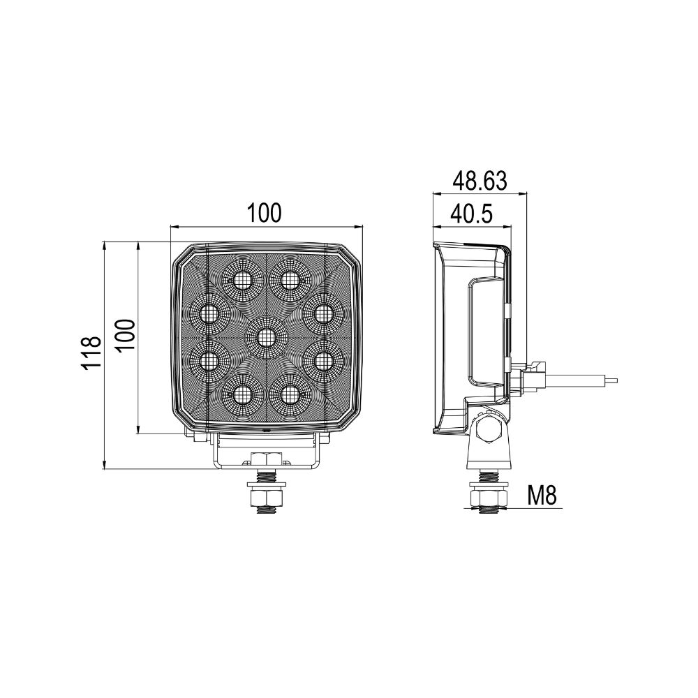 Faro Led 180° Quadrato